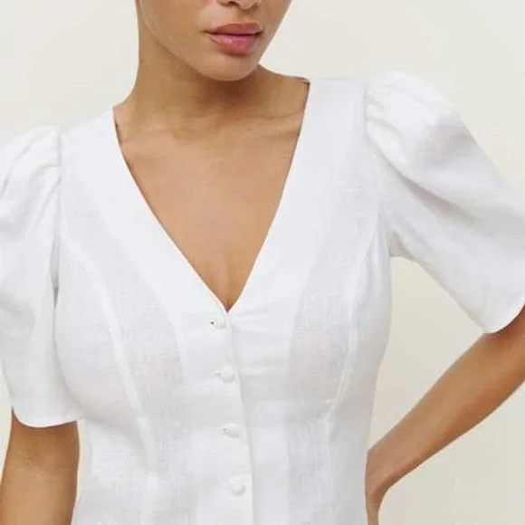 REFORMATION - MIRIAM LINEN TOP - WHITE - SIZE 8 - Picture 2 of 10